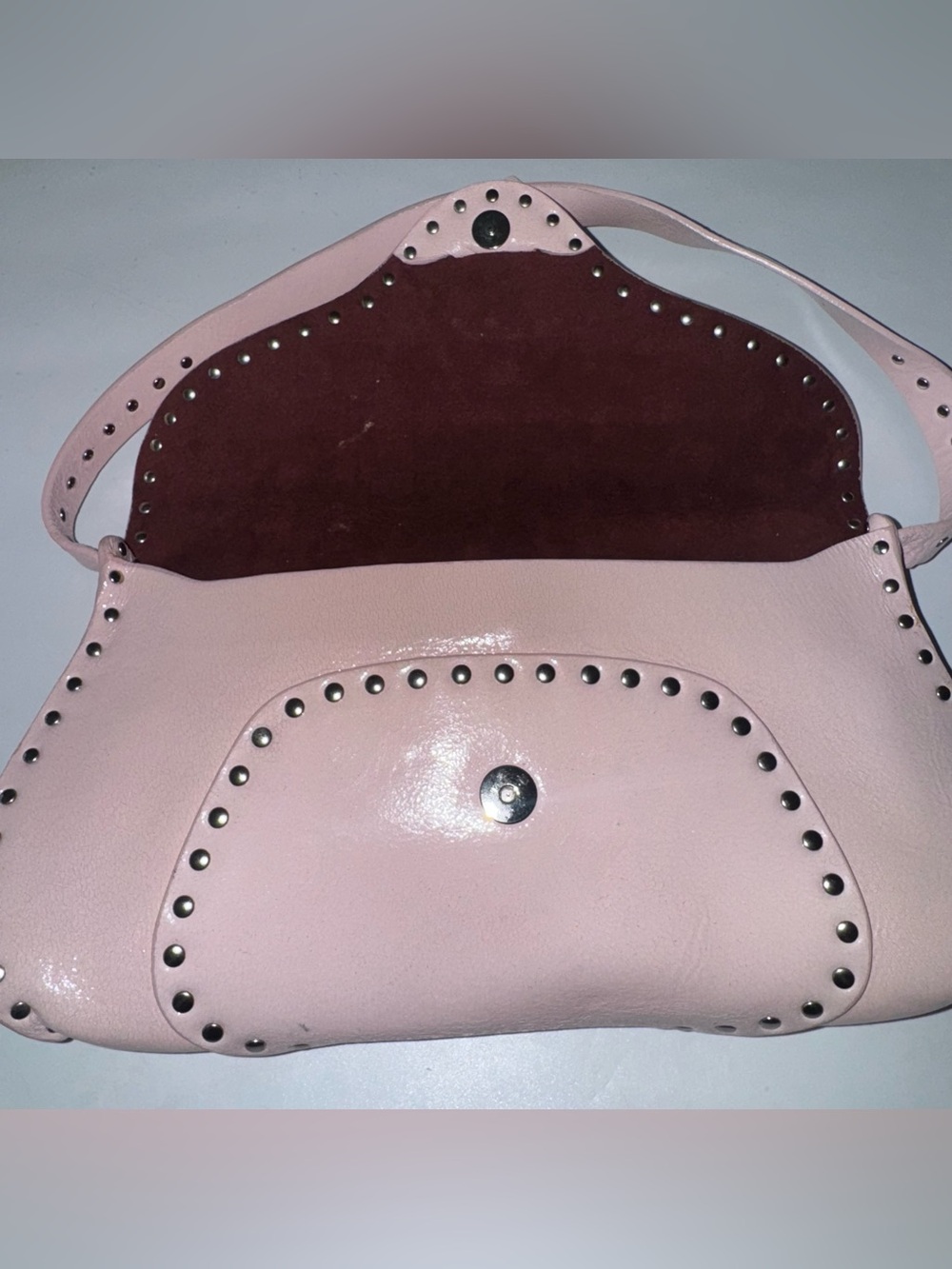 Celine Triomphe Poulbot Vintage Italy Designer Shoulder Bag Pink Studded - Picture 11 of 16
